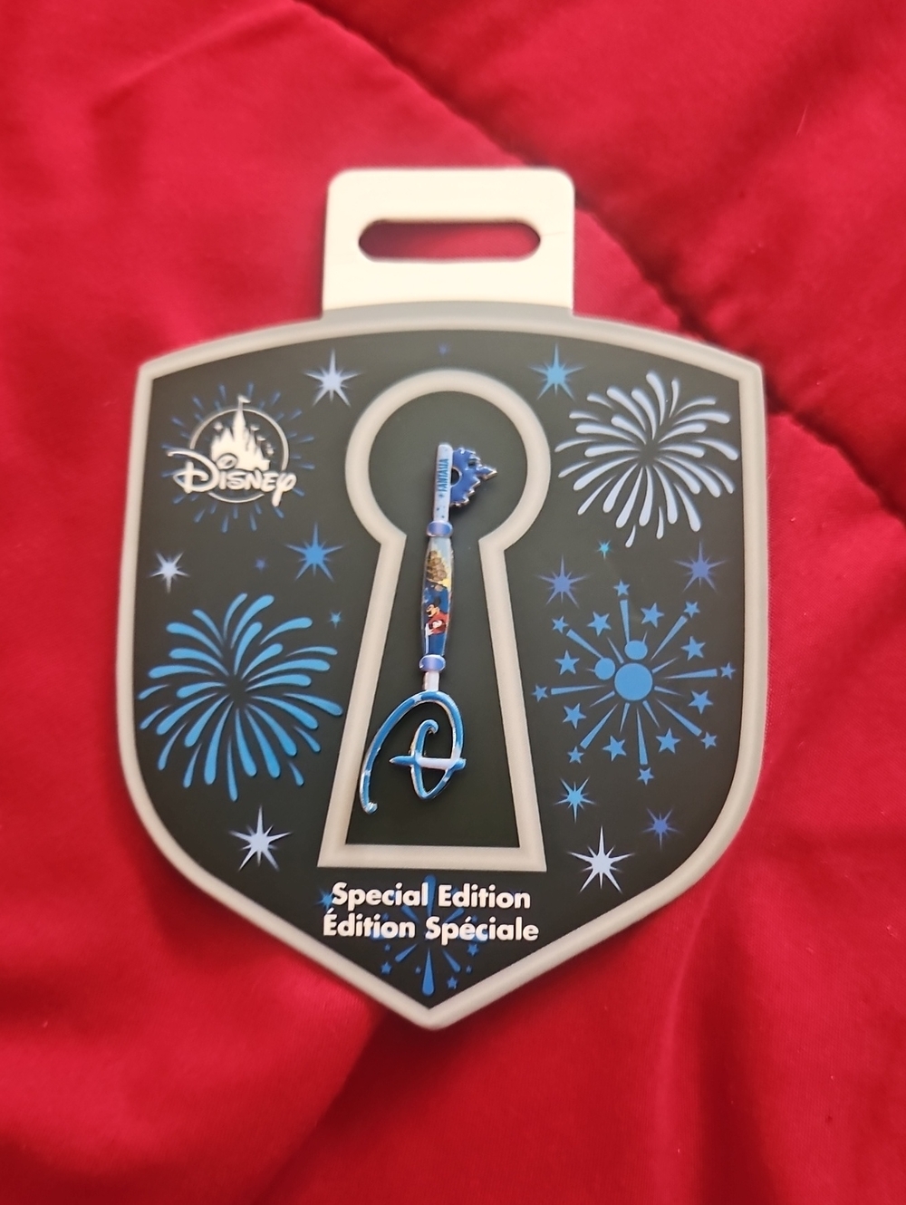 Disney Blue Fireworks Key-Shaped Enamel Pin